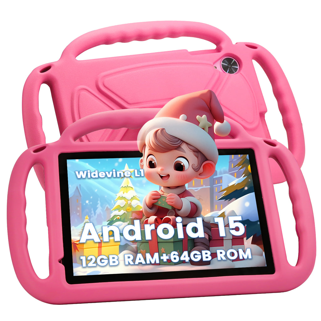 Azeyou Kids Tablet 10 Inch Android 15 Tablets for Kids, 12GB RAM 64GB ROM (1TB Expandable) with Case, 6000mAh Battery, Quad-Core Processor, Parental Control, Dual Camera, WiFi HD Screen, Pink