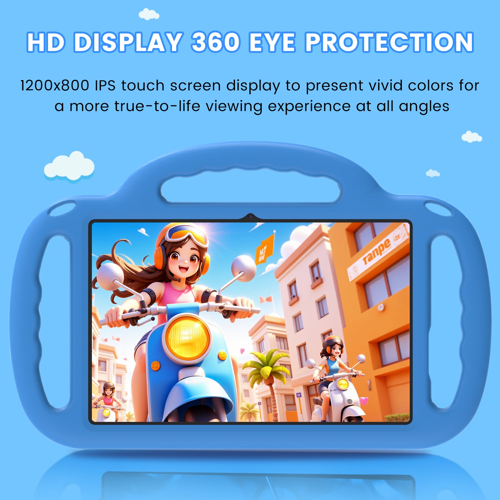 Azeyou Kids Tablet 10 Inch Android 15 Tablets for Kids, 12GB RAM 64GB ROM (1TB Expandable) with Case, 6000mAh Battery, Quad-Core Processor, Parental Control, Dual Camera, WiFi HD Screen, Blue