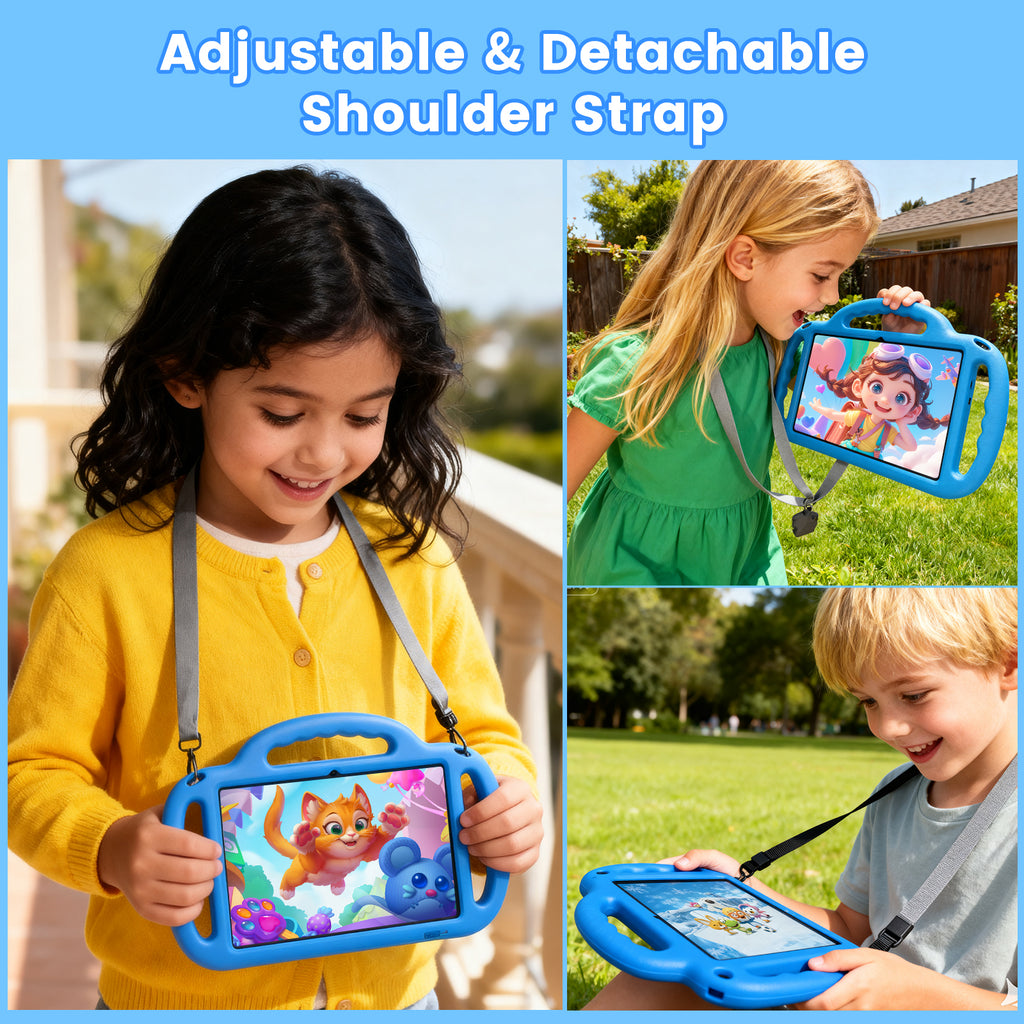 Azeyou Kids Tablet 10 Inch Android 15 Tablets for Kids, 12GB RAM 64GB ROM (1TB Expandable) with Case, 6000mAh Battery, Quad-Core Processor, Parental Control, Dual Camera, WiFi HD Screen, Blue