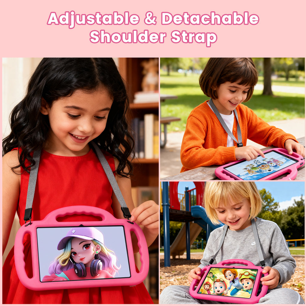 Azeyou Kids Tablet 10 Inch Android 15 Tablets for Kids, 12GB RAM 64GB ROM (1TB Expandable) with Case, 6000mAh Battery, Quad-Core Processor, Parental Control, Dual Camera, WiFi HD Screen, Pink