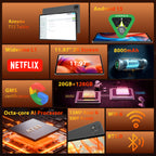 Android 15 Tablet 12 inch, AI Tablet 2K Display, Tablets with Case & 20W PD Charger, 20GB RAM 128GB RAM 1TB Expand, 8000 mAh, Octa-Core A733 Up to 2.0GHZ, WiFi 6, BT5.0, Support GMS Widevine L1