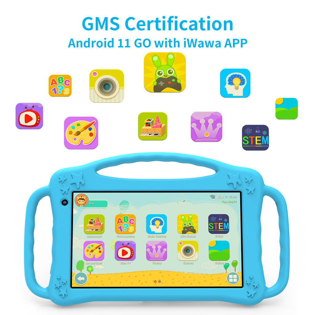 7" Tablet PC For Kids, Quad-core, RAM 2GB, ROM 32GB, Blue Kid-proof case