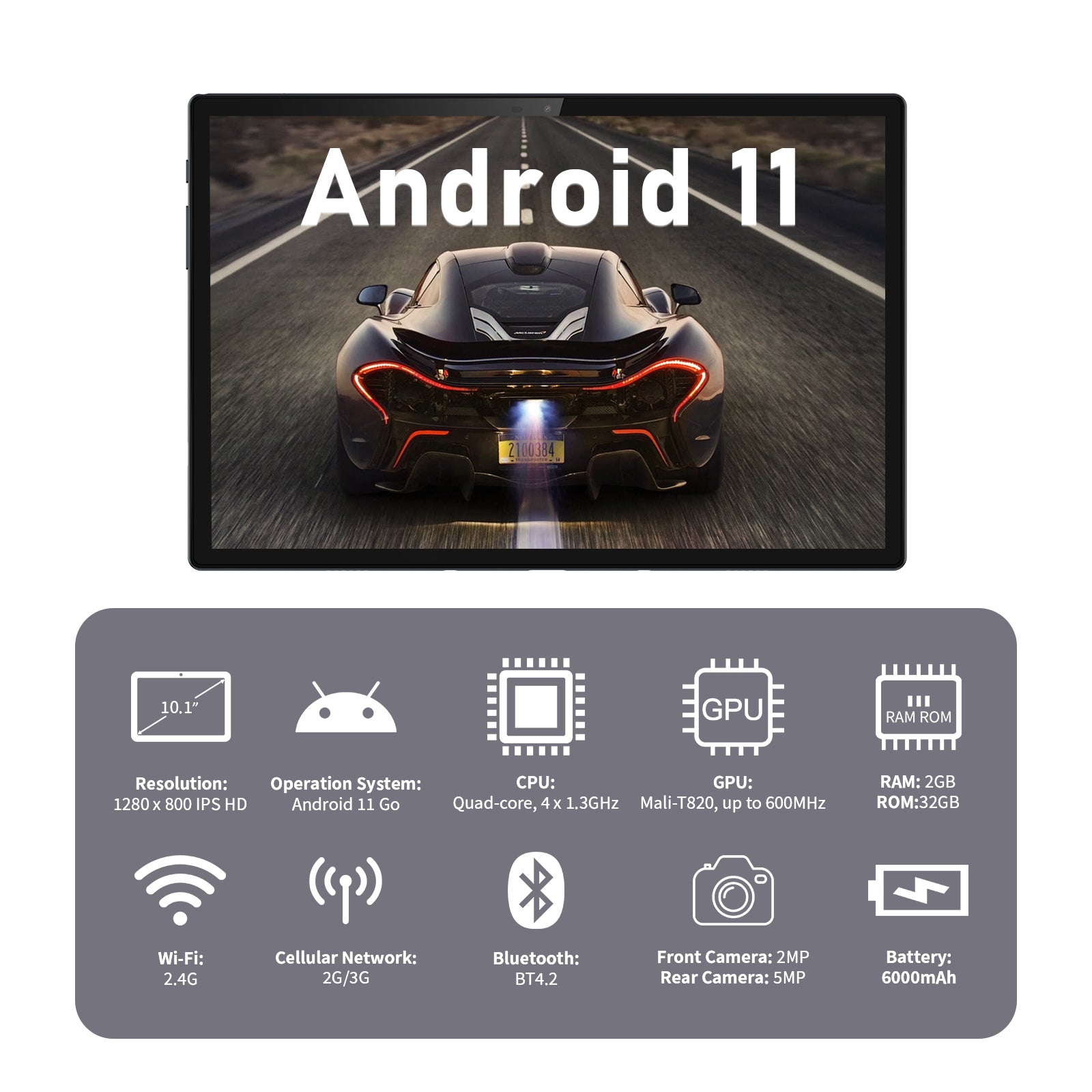 10.1 inch Android 11 GO Tablet with 2GB+32GB, Quad Core, 3G LTE T10 USB-C WiFi Tablet