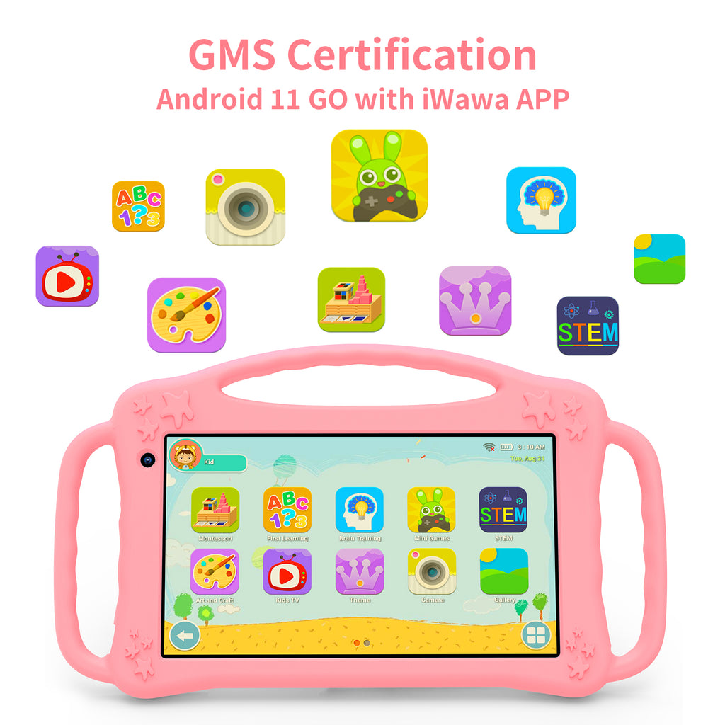 7" Tablet PC For Kids, Quad-core, RAM 2GB, ROM 32GB, Pink Kid-proof case