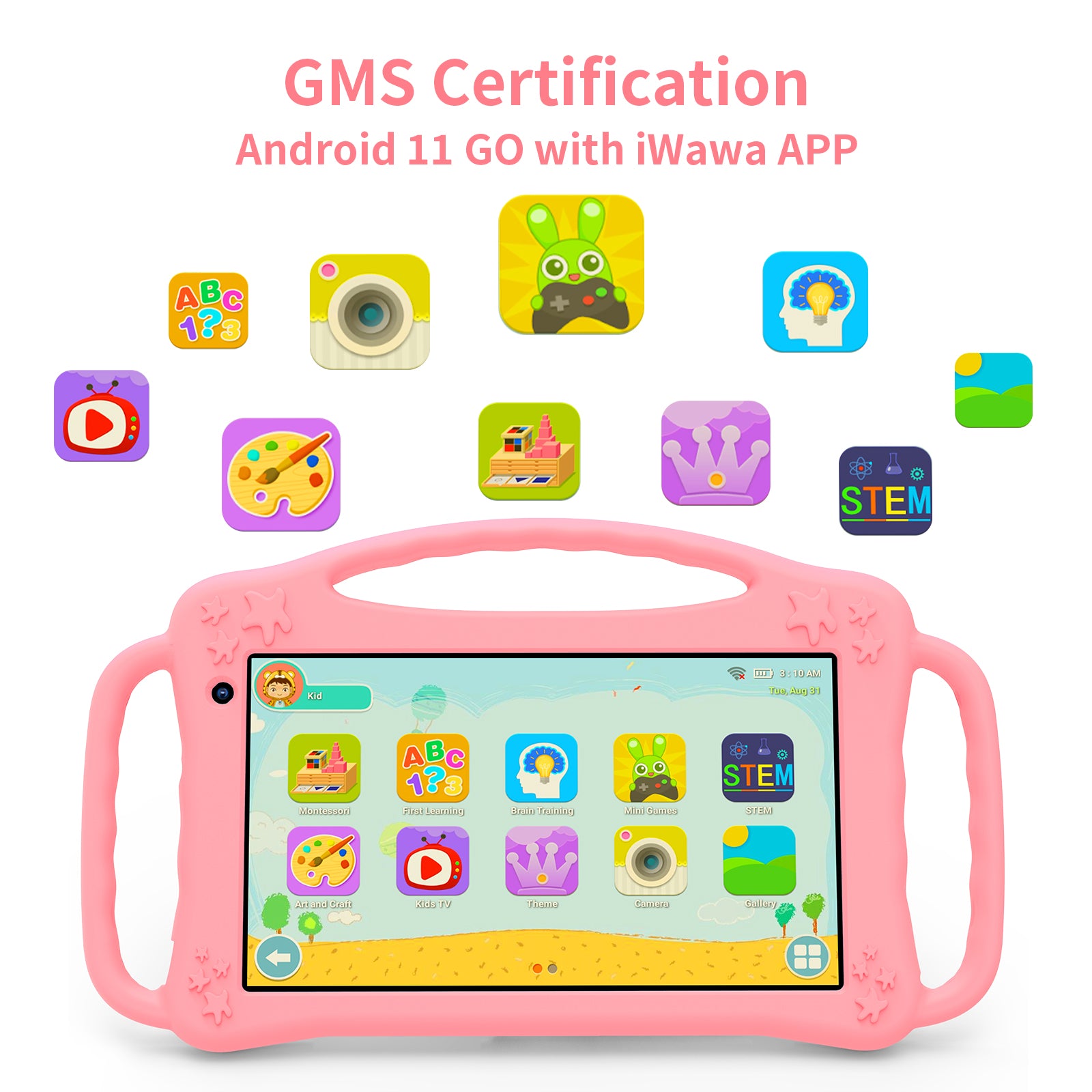 7" Tablet PC For Kids, Quad-core, RAM 2GB, ROM 32GB, Pink Kid-proof case