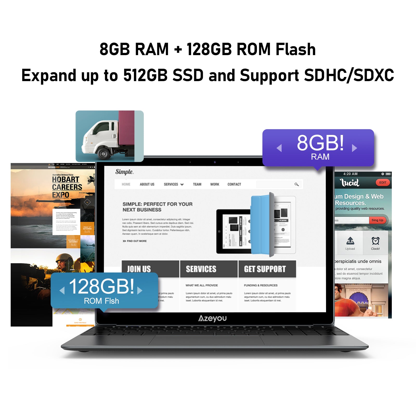 15.6 inch Windows 10, 8GB RAM eMMC 128GB, Intel Celeron Processor N4120 Laptop Computer