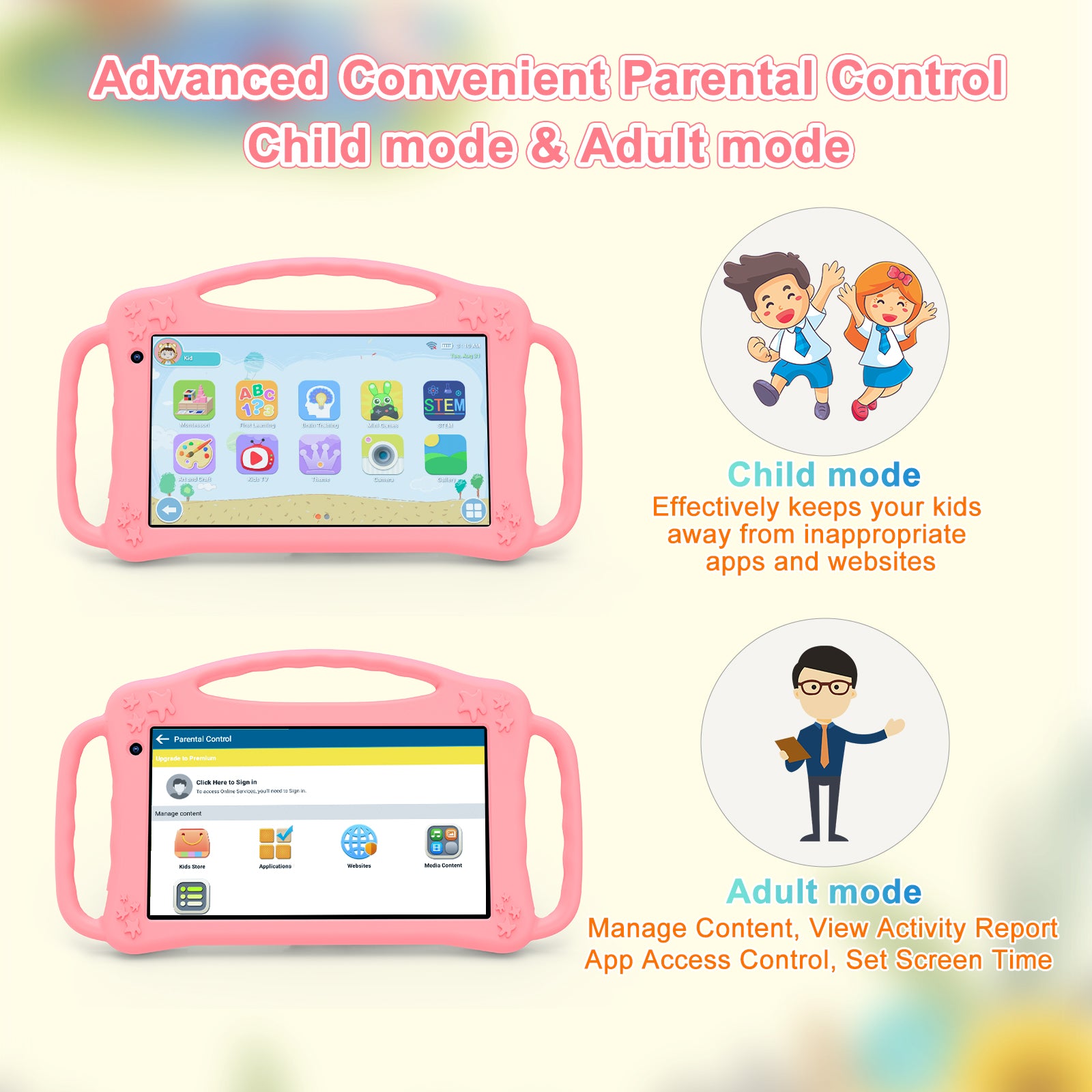 7" Tablet PC For Kids, Quad-core, RAM 2GB, ROM 32GB, Pink Kid-proof case